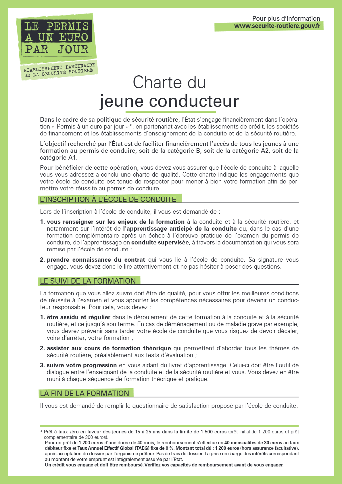 Charte du jeune conducteur